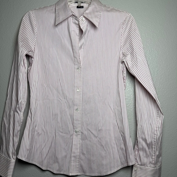 Theory Women’s Small Striped Button-Up – Cinched Waist Office Chic Pink White - Picture 1 of 9
